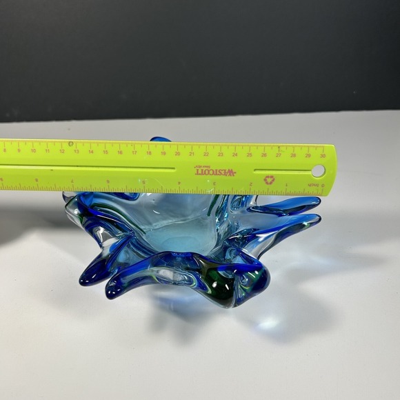 Hand-Blown  Style Art Glass Bowl - Blue & Green Wave Design - Picture 9 of 9